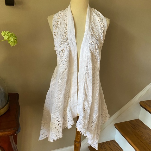 Anthropologie Meadow Rue  White Draped Crochet  Lace Vest XS/S - Picture 8 of 9